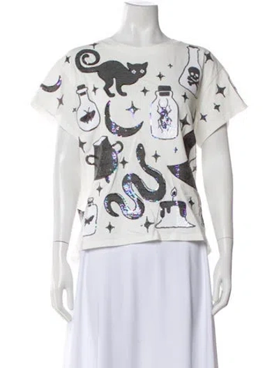 Pre-owned Queen Of Sparkles Graphic Print Crew Neck T-shirt In White