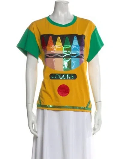 Pre-owned Queen Of Sparkles Graphic Print Crew Neck T-shirt In Yellow