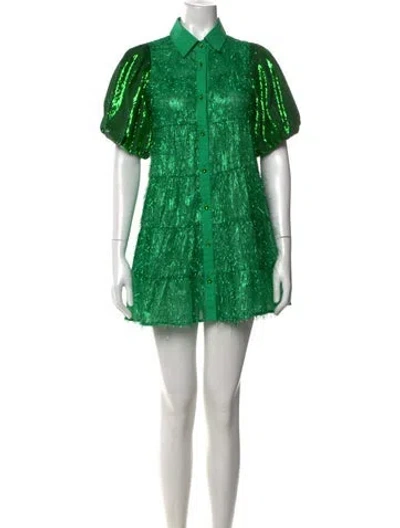 Pre-owned Queen Of Sparkles Graphic Print Mini Dress In Green