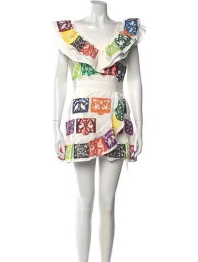 Pre-owned Queen Of Sparkles Graphic Print Mini Dress In White