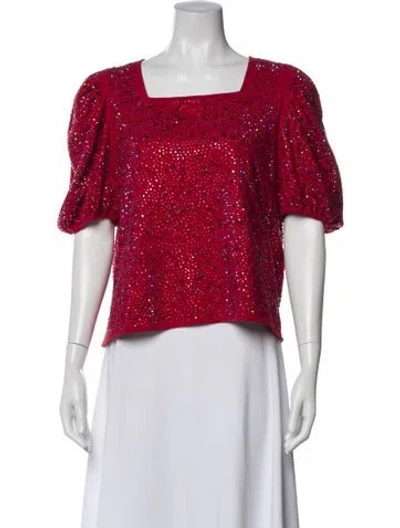 Pre-owned Queen Of Sparkles Graphic Print Square Neckline Top In Red