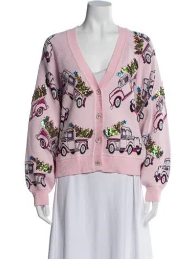 Pre-owned Queen Of Sparkles Graphic Print V-neck Sweater In Pink