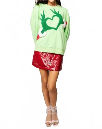 Queen Of Sparkles Grinch Heart Hands Sweatshirt In Green