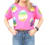 Queen Of Sparkles Groovy Easter Egg Top In Hot Pink In Multi