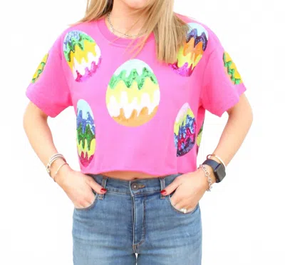 Queen Of Sparkles Groovy Easter Egg Top In Hot Pink In Multi