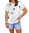 Queen Of Sparkles Groovy Star Tee In White, Red & Blue In Multi