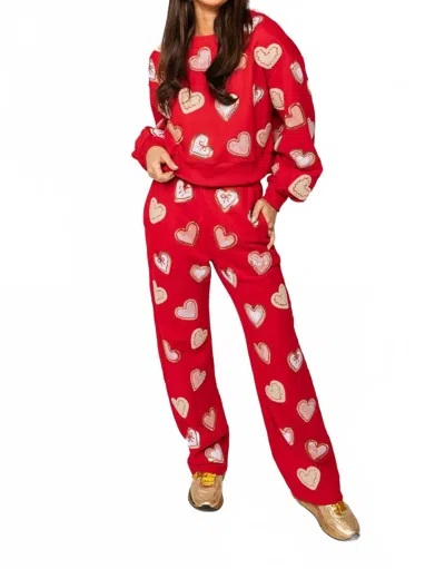 Queen Of Sparkles Heart Cookies Cropped Sweatshirt In Red Multi