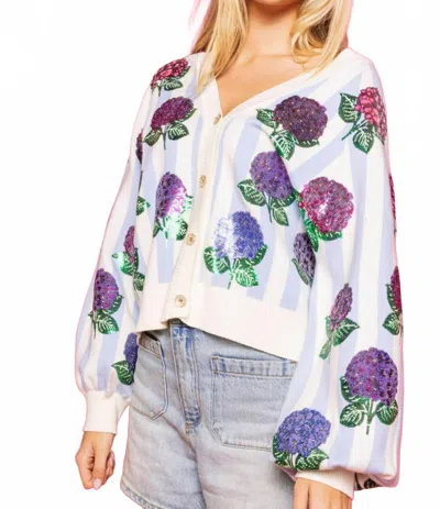 Queen Of Sparkles Hibiscus Cardigan In Blue White Striped