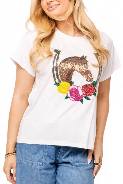 Queen Of Sparkles Horse And Rose Tee In White