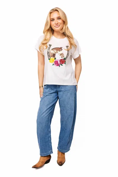Queen Of Sparkles Horse And Rose Tee In White