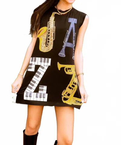 Queen Of Sparkles Jazz Instrument Tank Dress In Black