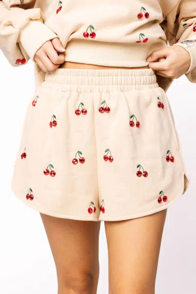 Queen Of Sparkles Jeweled Cherry Short In Tan In Neutral