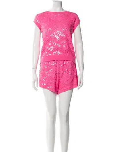 Pre-owned Queen Of Sparkles Lasercut Accents Short Set In Pink
