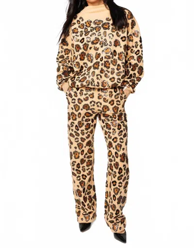 Queen Of Sparkles Leopard Mock Neck Sweatshirt In Brown In Animal Print