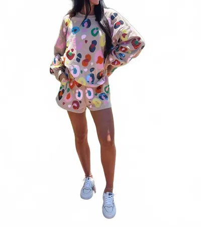 Queen Of Sparkles Leopard Print Shorts In Tan In Multi