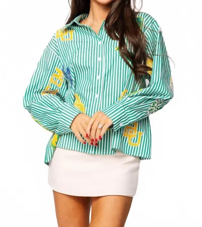 Queen Of Sparkles Licensed Baylor Mini Icon Striped Button Down Top In Green/white In Multi
