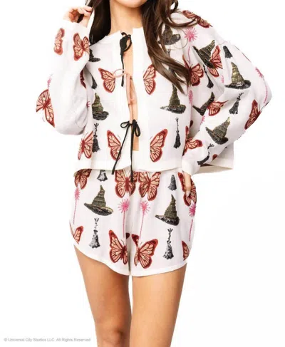 Queen Of Sparkles Licensed Butterfly Broom And Wand Tie Front Cardigan In White In Multi