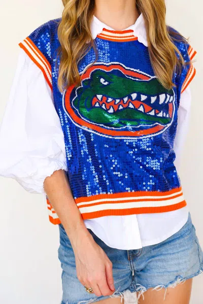 Queen Of Sparkles Licensed Florida Full Sequin Mascot Tank In Blue In Multi