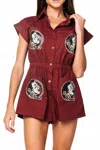 Queen Of Sparkles Licensed Fsu Mascot Pocket Romper In Red In Red