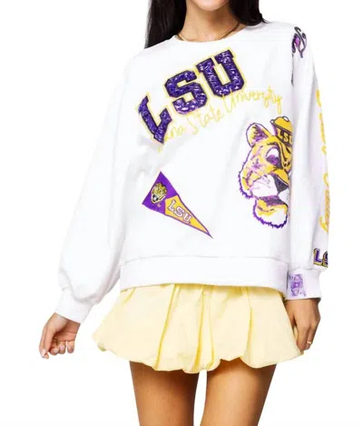 Queen Of Sparkles Licensed Lsu Big Icons Scattered All Over Sweatshirt In White