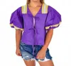 Queen Of Sparkles Licensed Lsu Cotton Front Tie Jersey Top In Purple In Purple