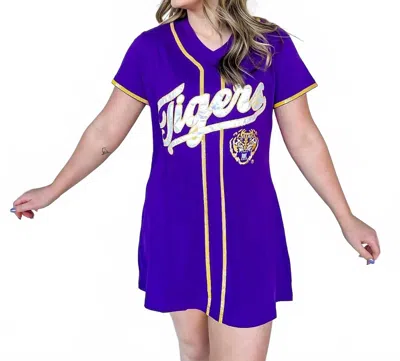 Queen Of Sparkles Licensed Lsu Tiger Baseball Jersey Dress In Purple In Blue