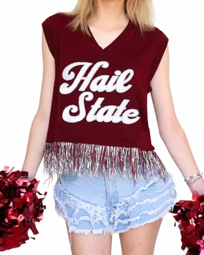Queen Of Sparkles Licensed Miss State Feather Bottom Tank Sweater In Red