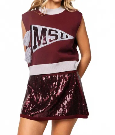 Queen Of Sparkles Licensed Mississippi State Pennant Sweater Tank Top In Maroon In Multi