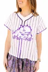 Queen Of Sparkles Licensed Stripe Frog Tee In White In Brown