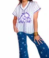 Queen Of Sparkles Licensed Stripe Frog Tee In White Purple In White