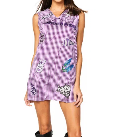 Queen Of Sparkles Licensed Tcu Mini Icon Gingham Collar Dress In Purple In Brown