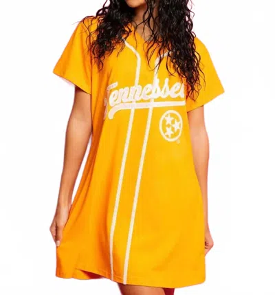Queen Of Sparkles Licensed Tennessee Baseball Jersey Tee Dress In Orange In Yellow