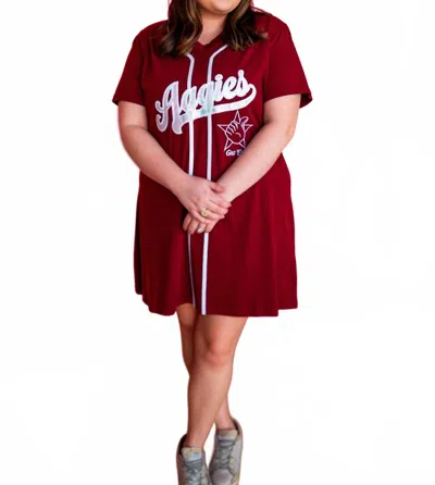 Queen Of Sparkles Licensed Texas A & M Baseball Jersey Tee Dress In Maroon In Red