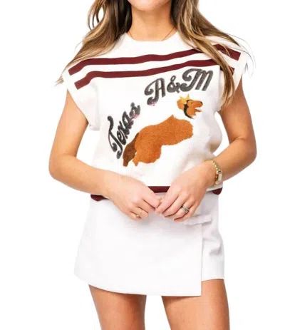 Queen Of Sparkles Licensed Texas A & M Collie Short Sleeve Sweater In White Multi