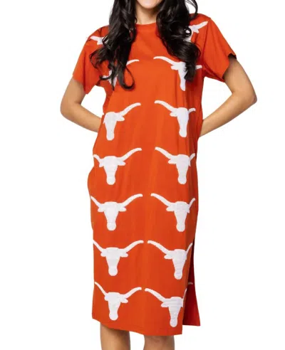 Queen Of Sparkles Licensed Texas Mascot Midi Tee Dress In Red In Orange