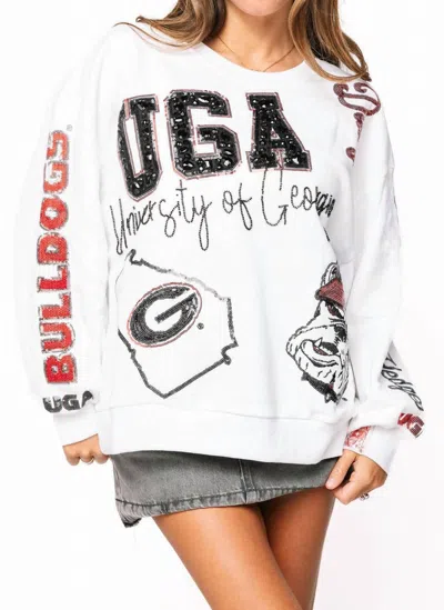 Queen Of Sparkles Licensed Uga Big Icons Scattered All Over Sweatshirt In White