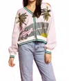 Queen Of Sparkles Light Pink Vintage Palm Tree Cardigan In Pink