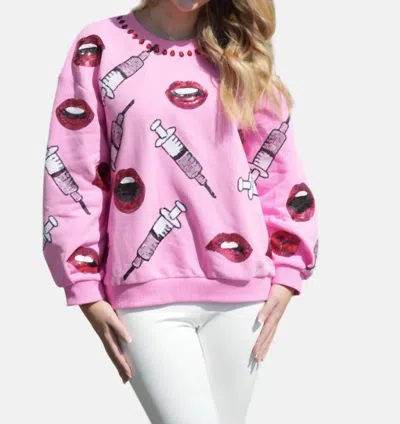 Queen Of Sparkles Lip & Syringe Sweatshirt In Pink