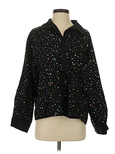 Pre-owned Queen Of Sparkles Long Sleeve Blouse In Black