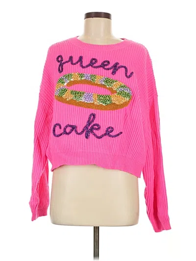 Pre-owned Queen Of Sparkles Long Sleeve Top Pink Sweetheart Neckline Tops