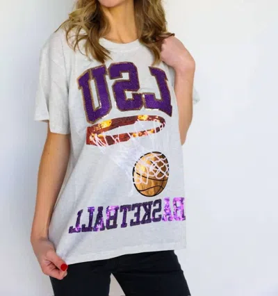 Queen Of Sparkles Lsu Basketball Tee In Heather Gray In Multi