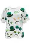 Queen Of Sparkles St Patricks Day Icon Tee In White And Green