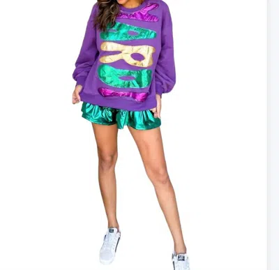 Queen Of Sparkles Mardi Gras Foil Sweatshirt In Purple