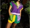 Queen Of Sparkles Mardi Gras Rhinestone Pocket Shorts In Colorblock