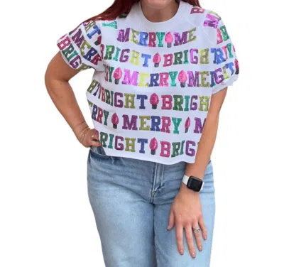 Queen Of Sparkles Merry And Bright Top In White