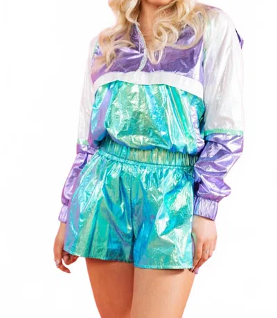 Queen Of Sparkles Metallic Active Shorts In Light Purple /green In Multi