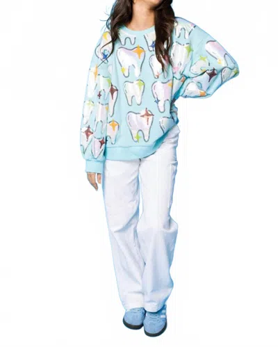 Queen Of Sparkles Metallic Tooth Sparkle Sweatshirt In Mint In Blue