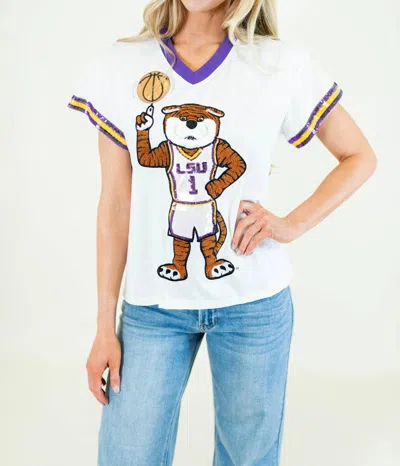 Queen Of Sparkles Mike The Tiger Basketball Tee In White In Multi