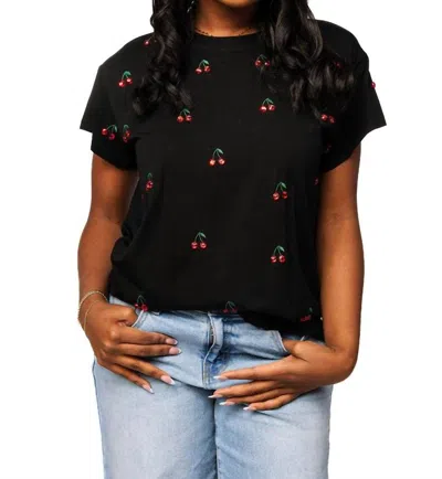 Queen Of Sparkles Mini Jeweled Cherry Tee In Black