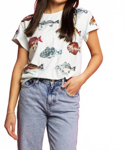 Queen Of Sparkles Mint Multi Fish Tee In White